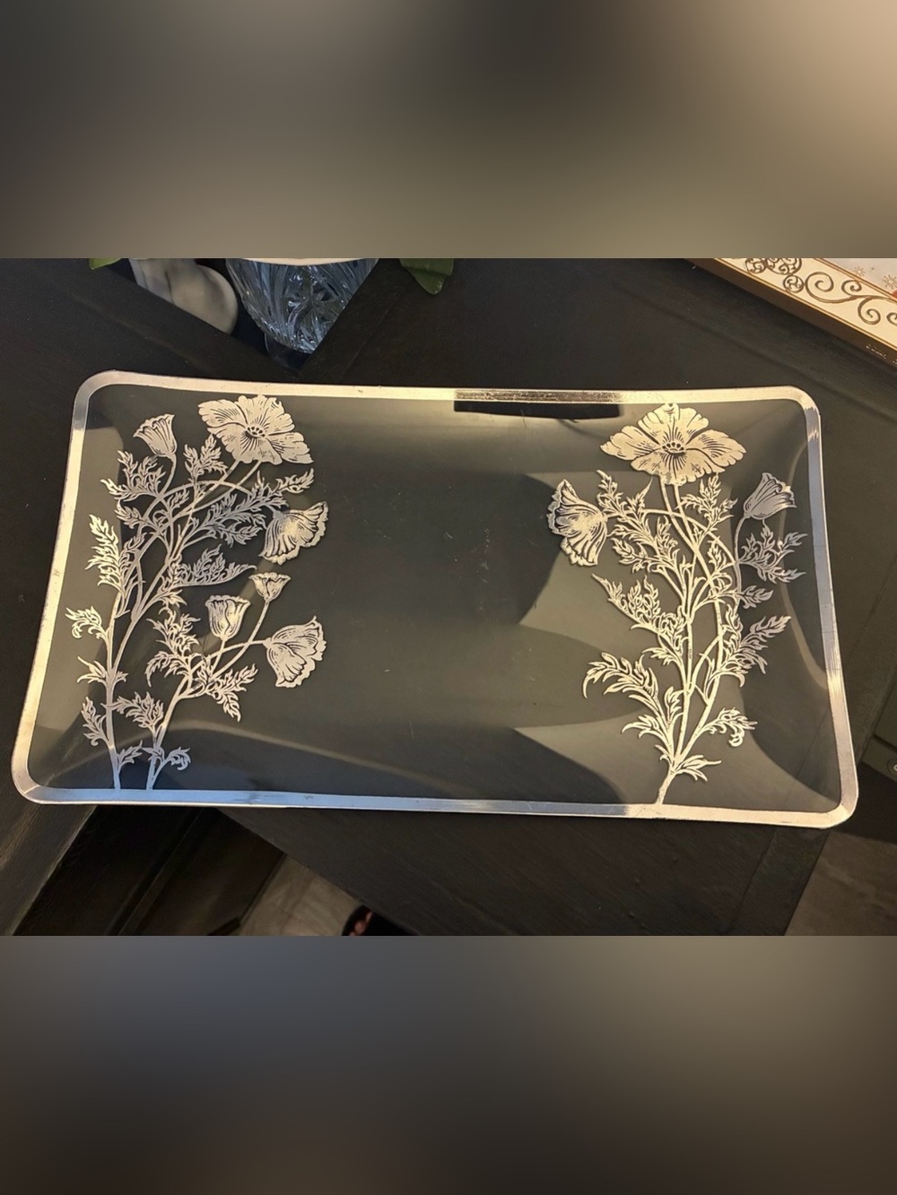 Vintage Silver City Poppy Floral Glass Vanity Tray| Cottagecore Grandmillennial - Picture 3 of 9